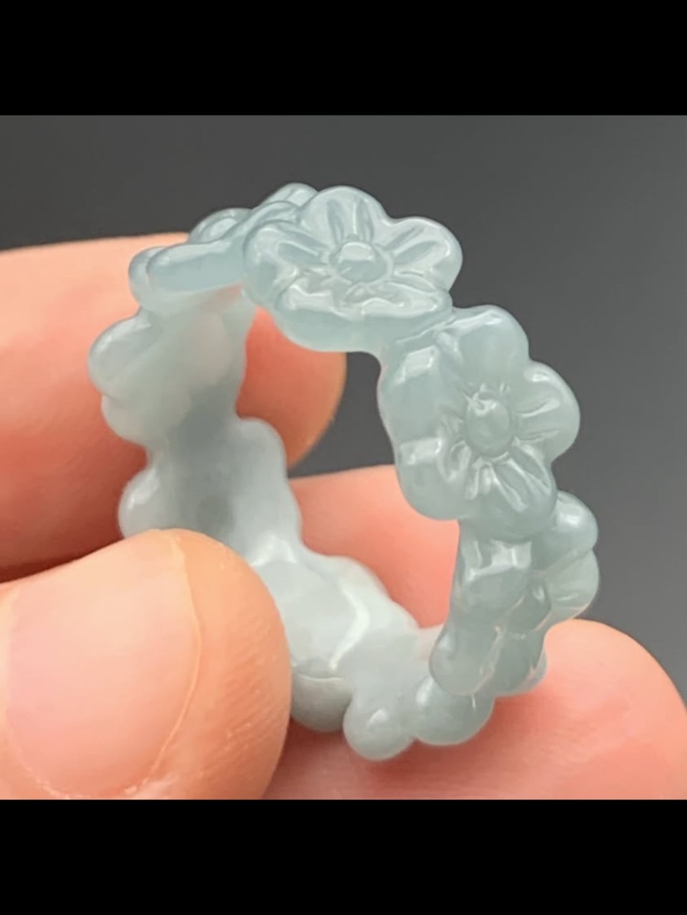Blue Certificate Jadeite Jade  beautiful Luck Rose Flower ring size8